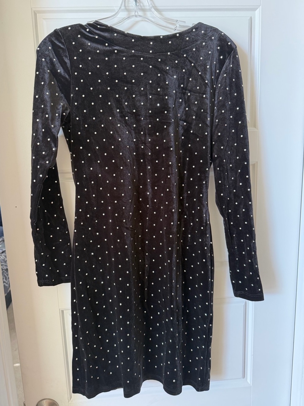 Brand New! H&M Black Velvet Long Sleeve Dress with White Dot Accents